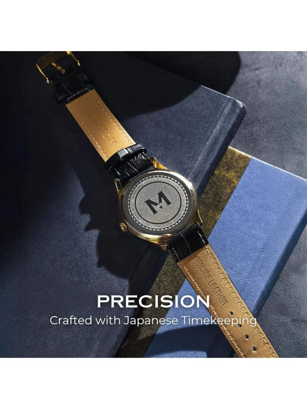 Mens Black Gold Analog Genuine Leather Strap Ultra-Thin Waterproof Classic Watch